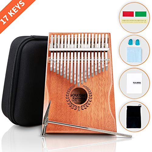 Souidmy Kalimba 17 Key, Piano de pulgar con bolsa protectora, Martillo de afinación e Instrucción, Instrumento musical portátil para regalo a Niños Adultos, Principiantes y Profesionales