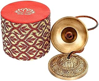 OMG Deals Holy Buddha Lotus Symbol Mantra engraved Manjira Tingsha Cymbals-Beautiful Gift Box for Meditation,Pray,Yoga,Sound healing, 7.5cm / 3" Tingsha Bell joined by Leather Strap