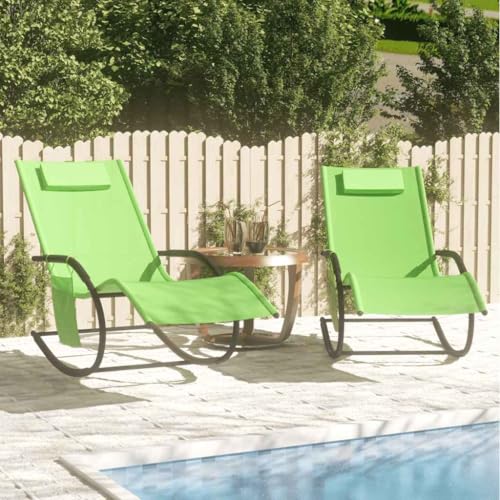Zentexion Hamaca mecedora 2 unidades verde de acero pulverizado con textileno transpirable 147 x 63 x 88 cm, reposacabezas extraíble y bolsillo lateral