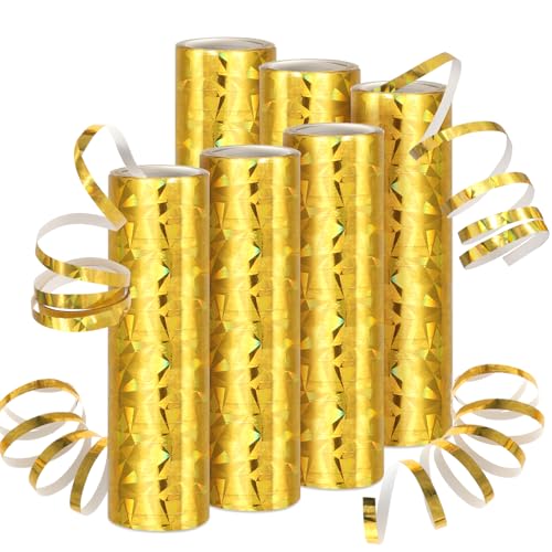 DPKOW 6 Serpentinas Metálicas Doradas, Decoracion Fin de Año Cotillon Nochevieja, Serpentinas de Año Nuevo con Brillo Láser, Decoración Cumpleaños de Bodas Decoración de Mesa de Año Nuevo