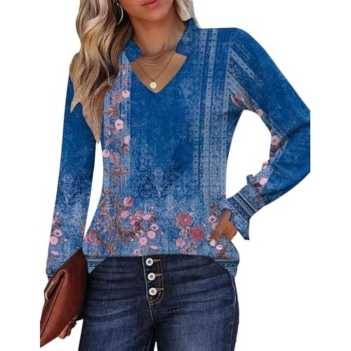 Kistore Long Sleeve Shirts for Women Pleated Cuffs Dressy Business Casual Blouses 2025 Trendy Puff V Neck Tunic Tops
