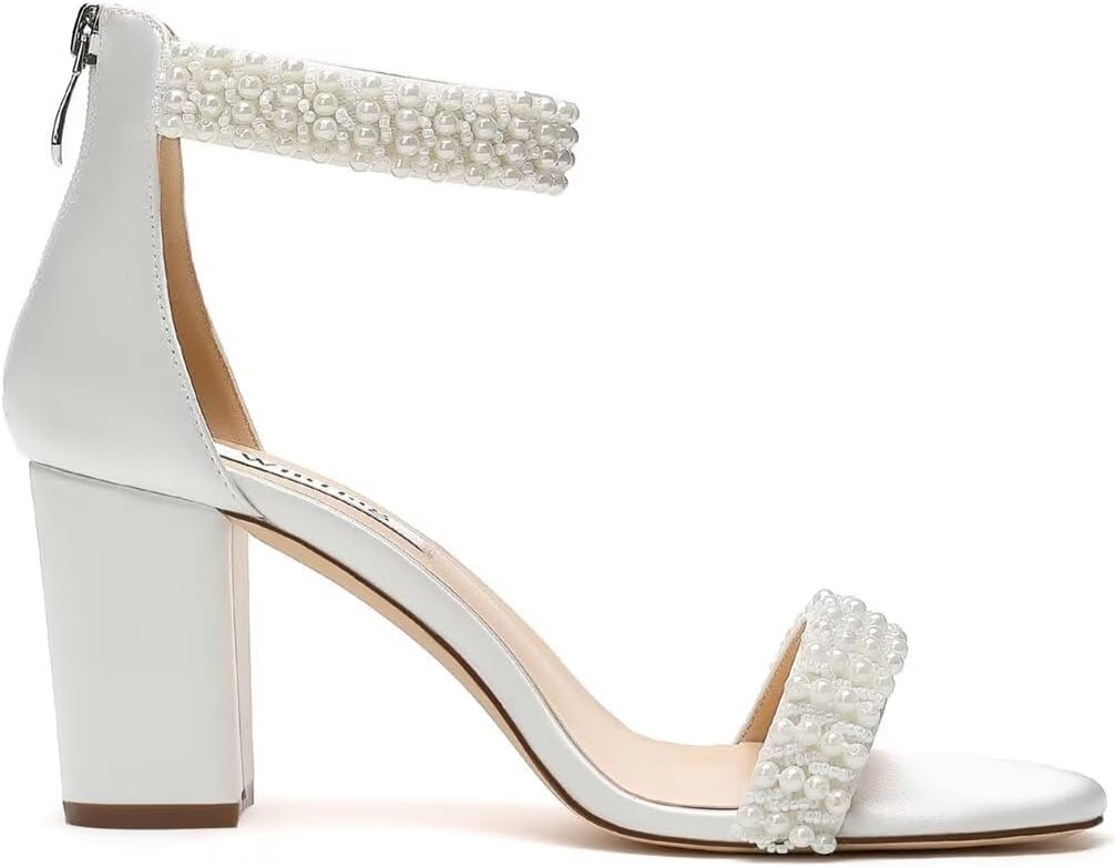 Winflag Block Heel Wedding Sandals Pearl Heels Open Toe Wedding Shoes for Bride Bridal Shoes - Image 4