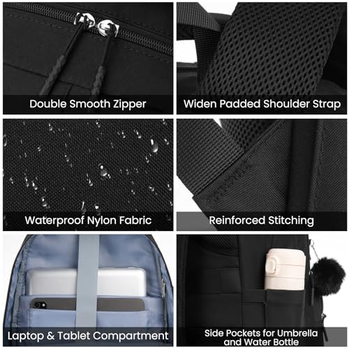 Image of YAMTION 17.3 Inch Black School Backpack for Women,High School Bookbag for Girls Middle School Bags for Kids with Charger Ports for College Work