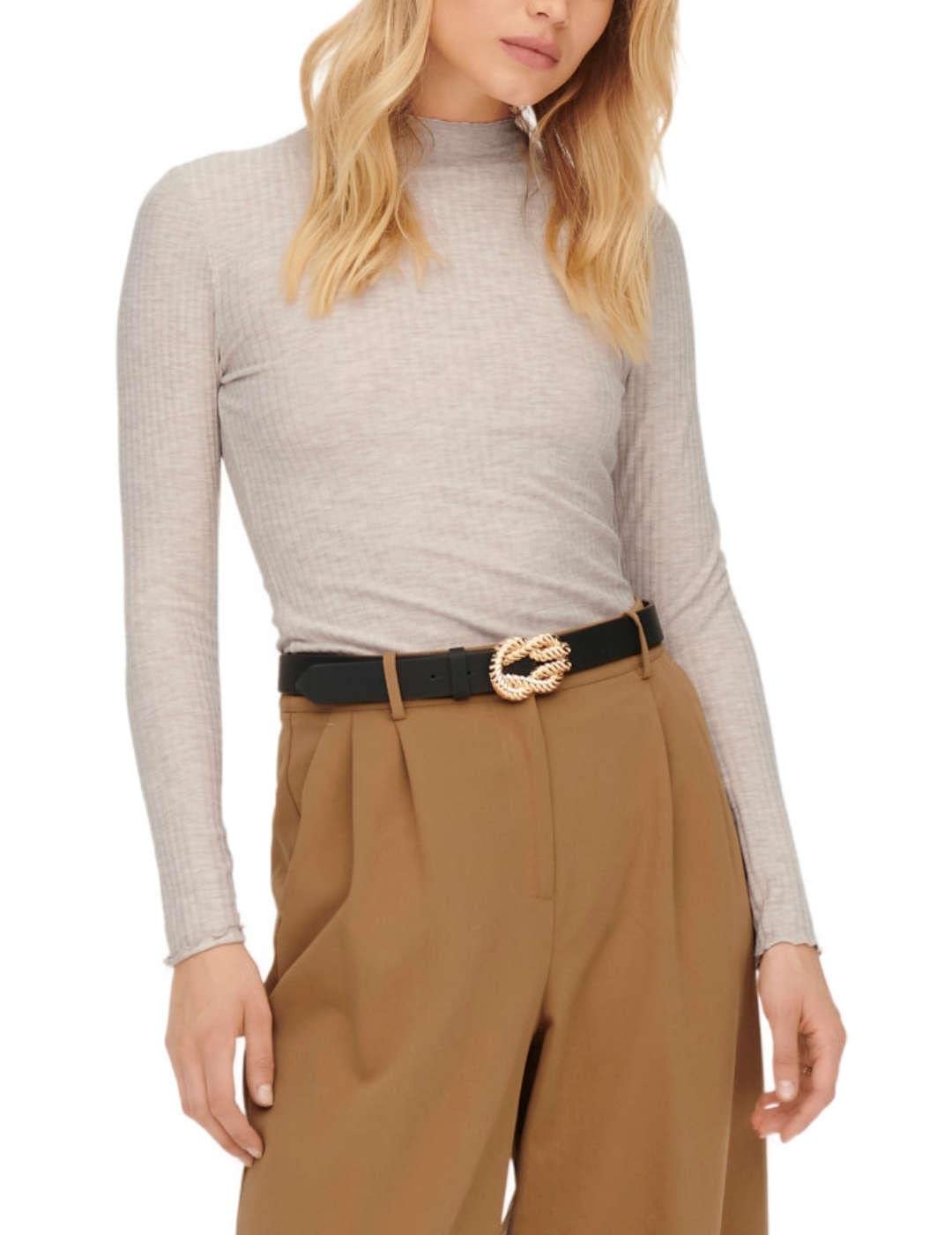 ONLY Women's Onlemma L/S High Neck Top Noos JRS, Pumice Stone/Detail:Melange, XS