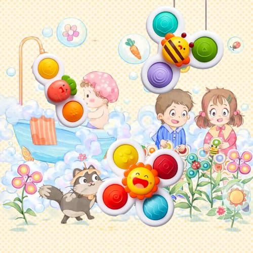 ハンドスピナー 子どもおもちゃ 猫おもちゃ お風呂 吸盤付き おもちゃ ((人参 蜂 太陽))