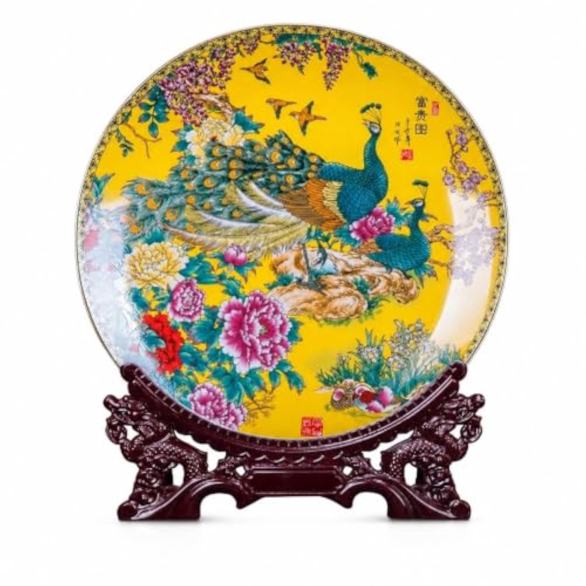 Jingdezhen Ceramic Decorative Plate with Stand, Hand-Painted