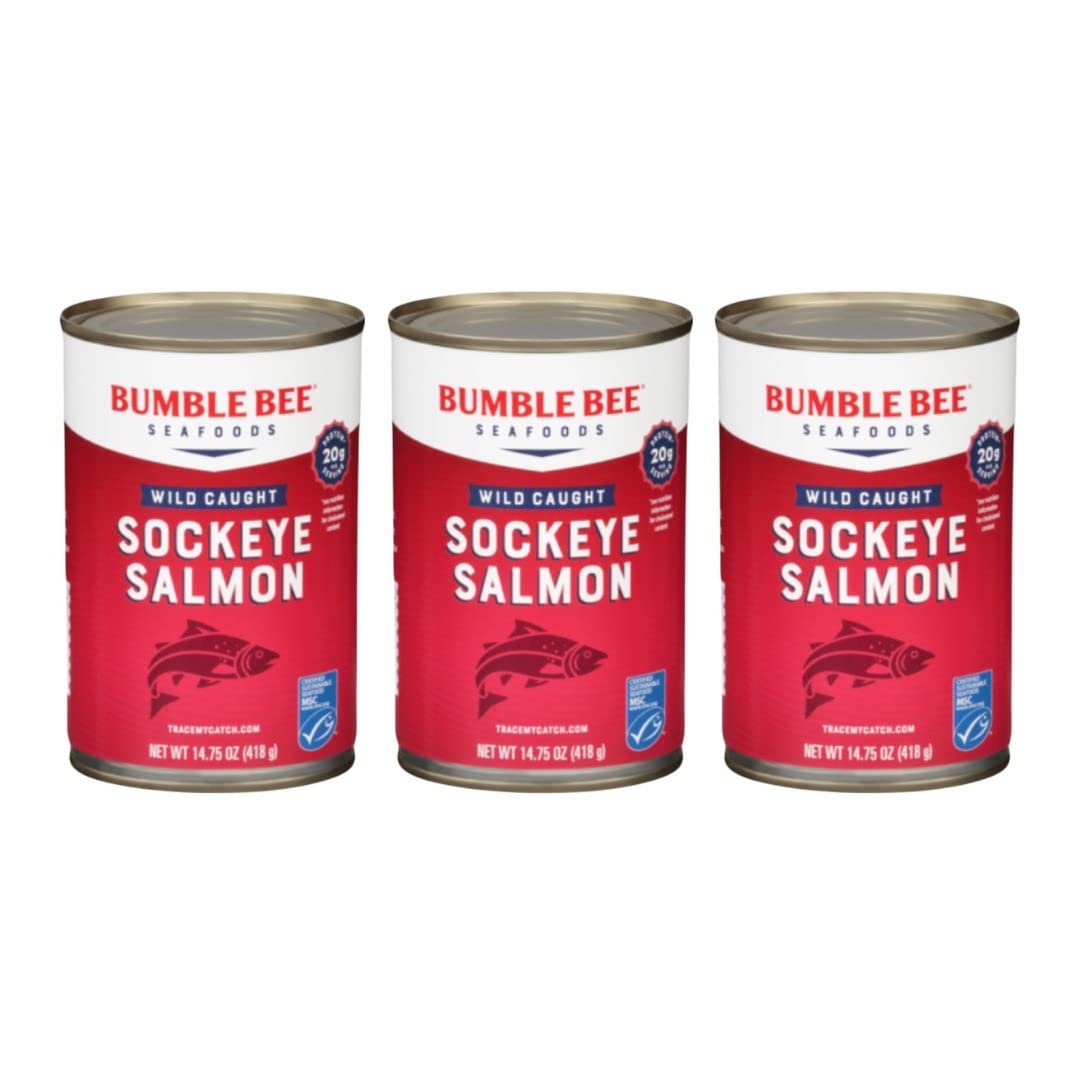 Bumble Salmon Bee Wild Caught Sockeye | Pack Of 3 | 14.75 Oz Per Can | Gluten Free | High Protein | MSC Certified Sustainable Seafood | For Sandwiches Or Recipes | RcTechDistro Bundle Box
