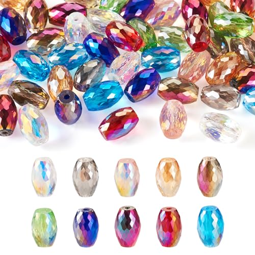 Magibeads 50Pcs Faceted Glass Oval Beads for Bracelets 11x8mm AB Color Crystal Column Suncatcher Beads Clear Iridescent Kandi Bead Spacers for Crafts DIY Wind Chimes Jewelry Making Supplies