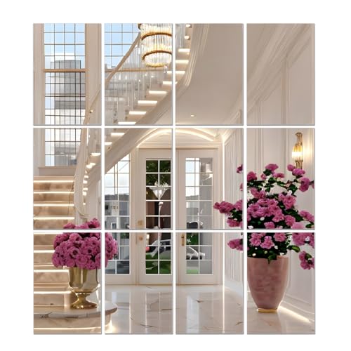 Lot de 6 miroirs en acrylique pour murs, carreaux muraux rectangulaires, miroir HD, miroir rétro à coller, pour maquillage, décoration d'entraînement à la...