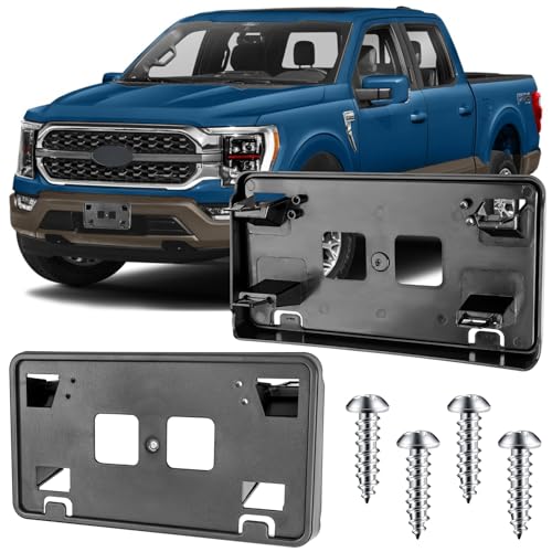 Image of License Plate Bracket Accessories for Ford F150 3.3L /5.0L 2021-2023, Front Bumper License Plate Holder Replacement Frame Black Mount, Replaces# ML3Z17A385AB FO1068185, Easy Installation