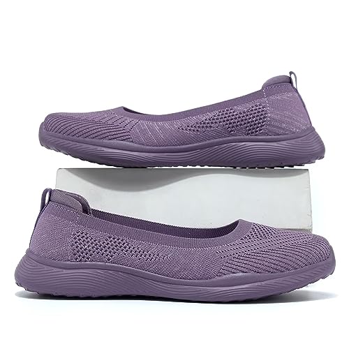 Image of Womens Slip on Loafer Shoes Ladies Flats Dress Clothes Shoes Ballet Nurse Walking Sneakers Mesh Soft Sole Lightweight Purple