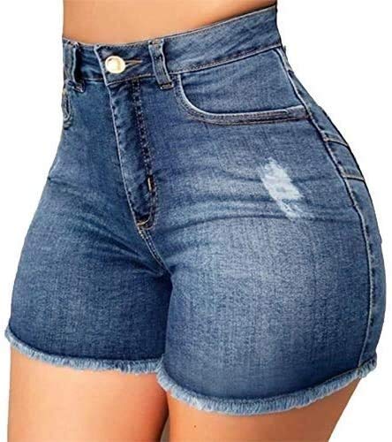 TSQFE Pantalones de mezclilla para mujer, de tiro medio, elásticos, rotos, Y2K, para entrenamiento, correr, ciclismo, pantalones cortos (color: azul, tamaño: 3XL)