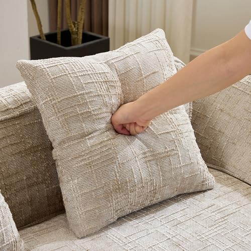 Image of 109-Inch Curved Boneless Modular Sofa Compressed 4-Seat Cloud Couch with 4 Pillows, Modern Curved Boneless Foam Sofa Floor Deep Seat Cloud Couch for Living Room Bedroom