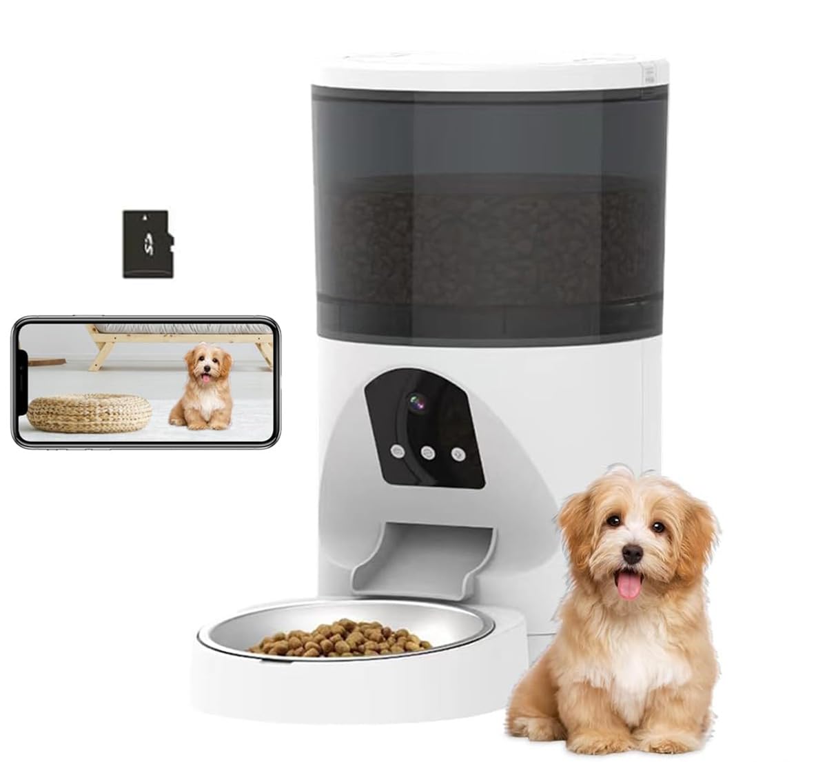 EASYTAO Alimentador Automático con 3MP Camara para Perros y Gatos, 2.4Ghz WiFi Comedero Inteligente, Temporización, Control Aplicaciones, Grabación de Voz, Doble Potencia (4L)