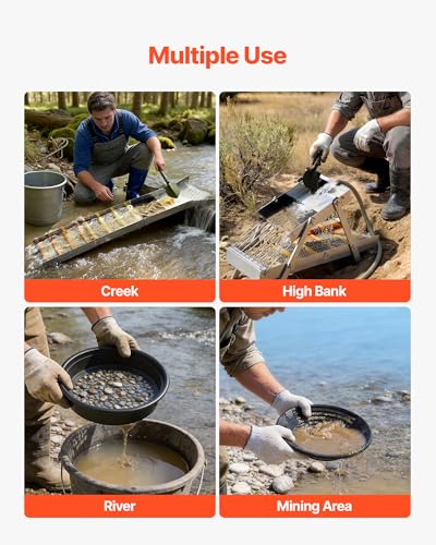 Image of VEVOR Highbanker Gold Panning Kit, 50 inch 3-in-1 Folding High Banker Gold Sluice Box, 26 PCS Portable Mining Equipment Prospecting Kit with Gold Pans, Classifier Screen, Magnet, Backpack, and Accessories