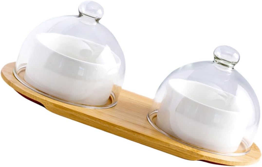 Luxshiny 1Set Ceramics Dessert Bowl Chic Food Serving Bowl with Transparent Cover Unique for Home Restaurant and Hotel Use Smooth Finish for Easy Cleaning