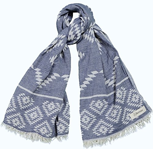 Bersuse 100% Cotton Teotihuacan Dual Layer Turkish Towel - 37X70 Inches, Dark Blue #TOP4
