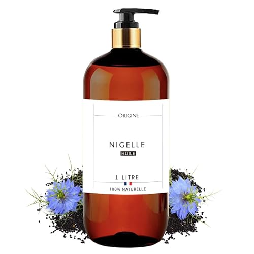 Origine Bio - Huile de Nigelle - Cumin noir - 100% Pure Naturelle Pressée à Froid Soin Cheveux Peau Corps - Embouteillée en France (1 litre)