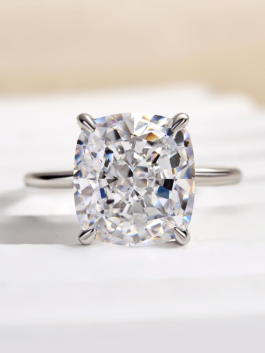 5.0ct Crushed Ice Solitaire Cushion Cut Engagement Ring,925 Sterling Silver Simulated Diamond Promise Ring for Wedding,Daily,Travel,Party - Image 2