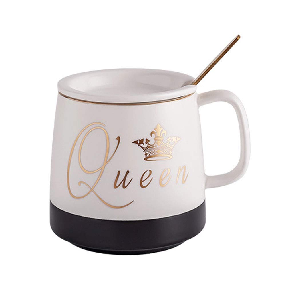 GJCQZQ Reusable Ceramic 361ml Coffee Mug with Lid, 12.2oz Luxurious Afternoon Cocktail Coconut Cups with Handle Cocoa Mugs Couple Cup Espresso Cup Party Cups to Wife Fath