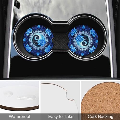 4PCS Posavasos para Carro Azul Mandala Yin Yang miniatura 5