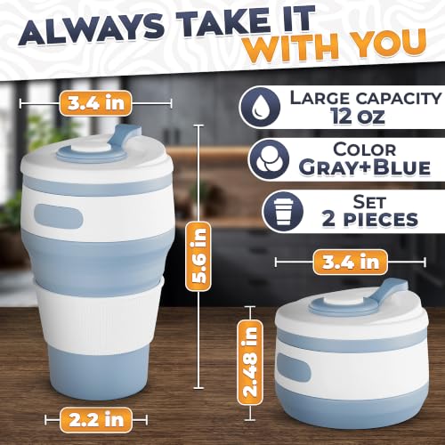 2-Pack Collapsible Cups for Traveling Reusable – 12oz Leakproof Coffee Travel Mug, Silicone, Foldable and Portable for Hiking, Camping, Office | Lightweight and Collapsible Coffee Cups for Outdoor Use by Tesorrio - Image 2