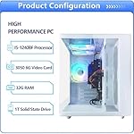 Gaming PC Intel Core I5-12400F(6Cores Up to 4.4G) RTX 3050 6G Nvme SSD 1TB 32GB RAM 650W WiFi 6 Prebuilt Towers Desktop Computer White - Image 2