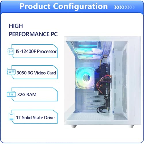 Gaming PC Intel Core I5-12400F(6Cores Up to 4.4G) RTX 3050 6G Nvme SSD 1TB 32GB RAM 650W WiFi 6 Prebuilt Towers Desktop Computer White - Image 3