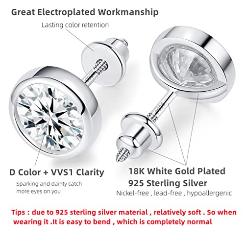 Diamond Earrings For Women Men Gifts For Wife Mom Girlfriend Moissanite Stud Earrings 1Ct-2Ct , 925 Sterling Silver Plated 18K White Gold, D Color Vvs1, Studs With Screw Ear Backs (1.6Ct, Classic Round) #TOP6