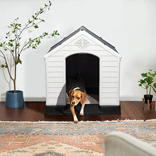 Lemberi Durable Waterproof Plastic Dog House For Small To Large Sized Dogs, Indoor Outdoor Doghouse Puppy Shelter With Elevated Floor, Easy To Assemble,Ventilation Design Dog Home #TOP1