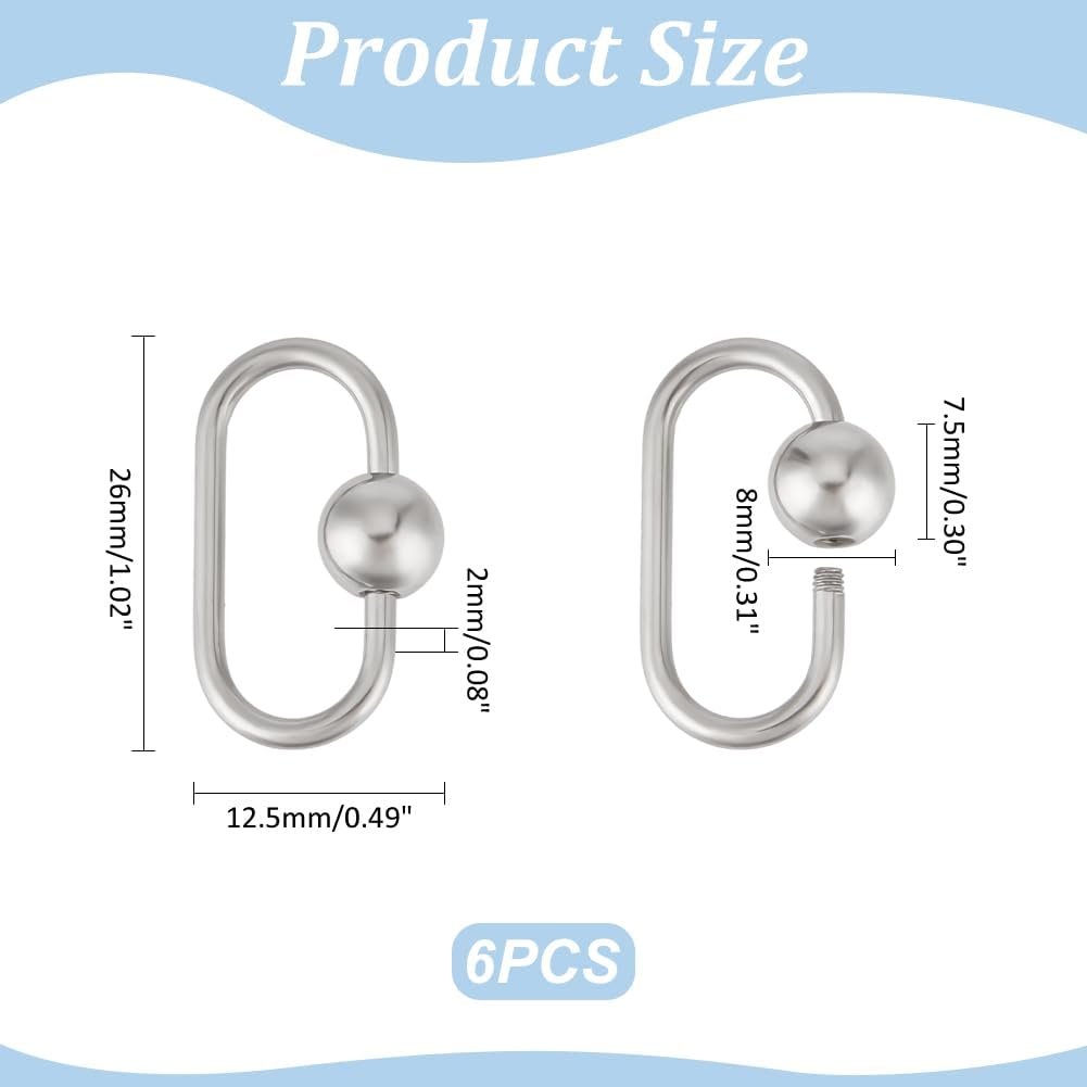 UNICRAFTALE 6Pcs Oval Stainless Steel Screw Carabiner Key Clasp Lock Metal Lock Clasps Necklace Link Hook for DIY Necklaces Bracelet Jewelry Making - Image 3