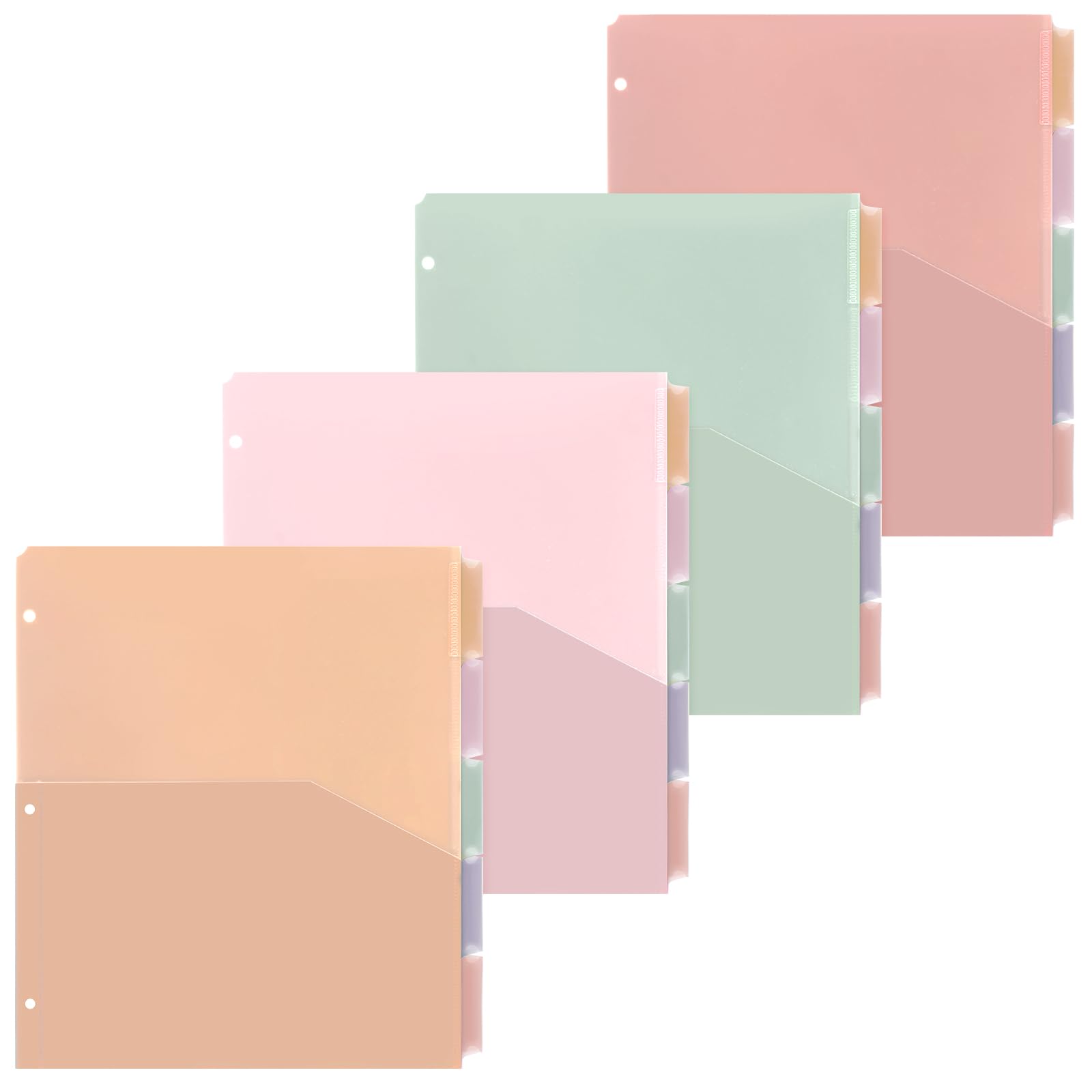 Janlaugh 4 Sets 5 Tab Plastic Binder Dividers, Plastic Index with Pocket for 3 Ring Binder, Colorful Letter Size Sheet Protector for Back to School