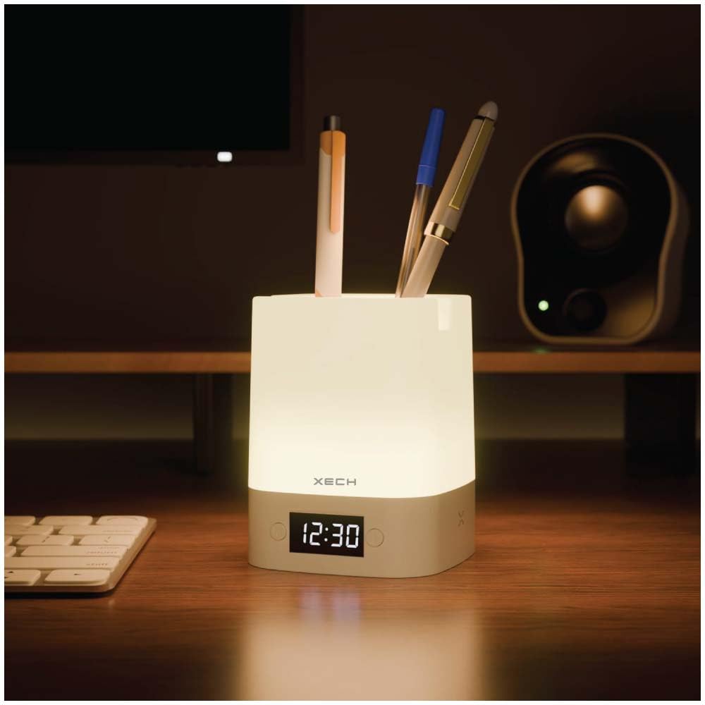 Xech Digital Clock with Pen Stand, Ambient Night Light & Mobile Holder | 3-Colour Ambient Light, Touch Control | Rechargeable Night Lamp for Office, Study & Bedside (Nova Digital)-image-9