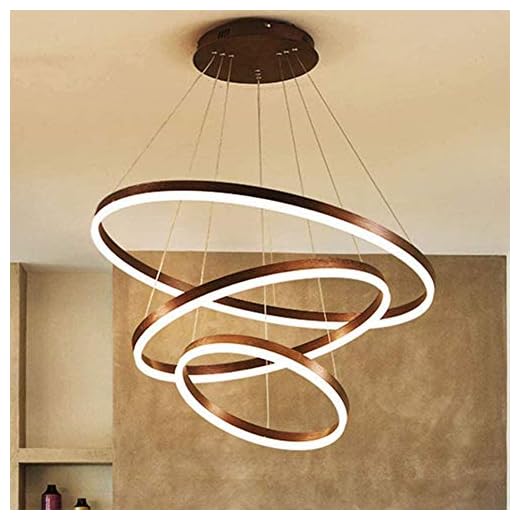 LED hängande lampa modern deco ljuskrona 76W aluminium + akryl lampskärm 3-ring matbord hängande lampa höjdjusterbart vardagsrum sovrum taklampa brun 20 + 40 + 60 cm (3000k)