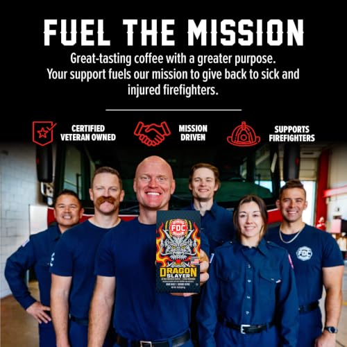 Image of Fire Department Coffee Dragon Slayer Coffee - Gives Back to Firefighters - Bourbon Infused - Ground Dark Roast - Non-Alcoholic - Roasted in the USA - Veteran Owned - 12 oz