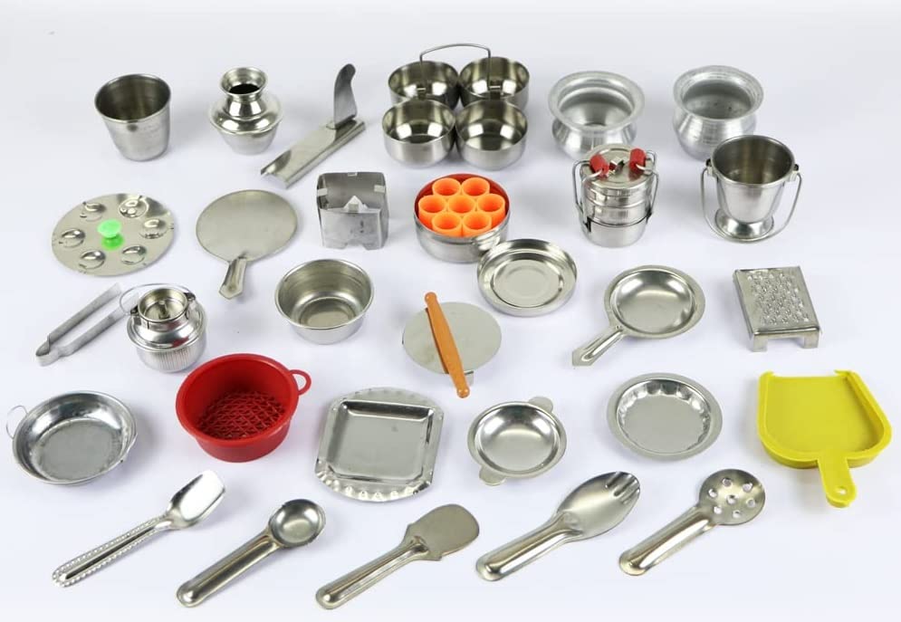 Tirtha Enterprises Miniature Kitchen Set, Mini Kitchen Set for Kids, Choppu Jaman, Stainless Steel Kitchen Set for Girls, Miniature Cooking Set - (Pack -29) (B0B85JK5BX) Amazon Price History, Amazon Price Tracker