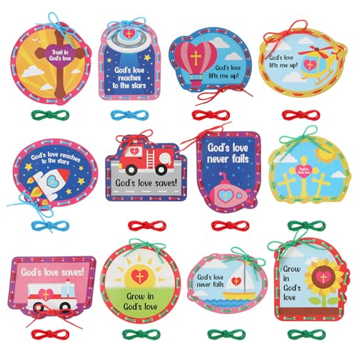 Skyygemm 36 Pcs Religious Lacing Cards Cutouts God's Love Jesus Christian Sewing Cards Kits for Preschoolers with 3 Colorful Laces for Sunday School VBS Favors 12 Styles by Skyygemm - Used condition - US$8.90