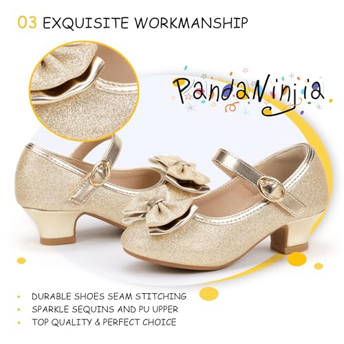 Image of PANDNAINJIA Girls Dress Shoes Toddler Heels Mary Jane Pumps | Little Big Kids Low Heel Flower Girl Bow Wedding Party Church Communion Princess Shoes