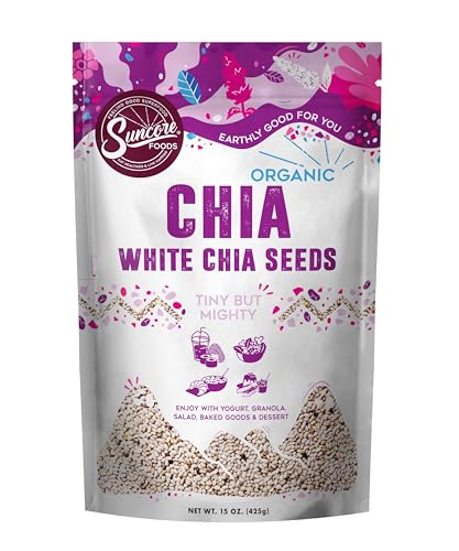 Suncore Foods Organic White Chia Seeds, Gluten-Free, Non-GMO, 15oz, 1 Pack