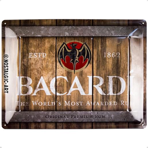 Nostalgic-Art Retro Vorratsdose Flach Bacardi-Wood Barrel Logo-Idea Regalo Per Fan Del Rum