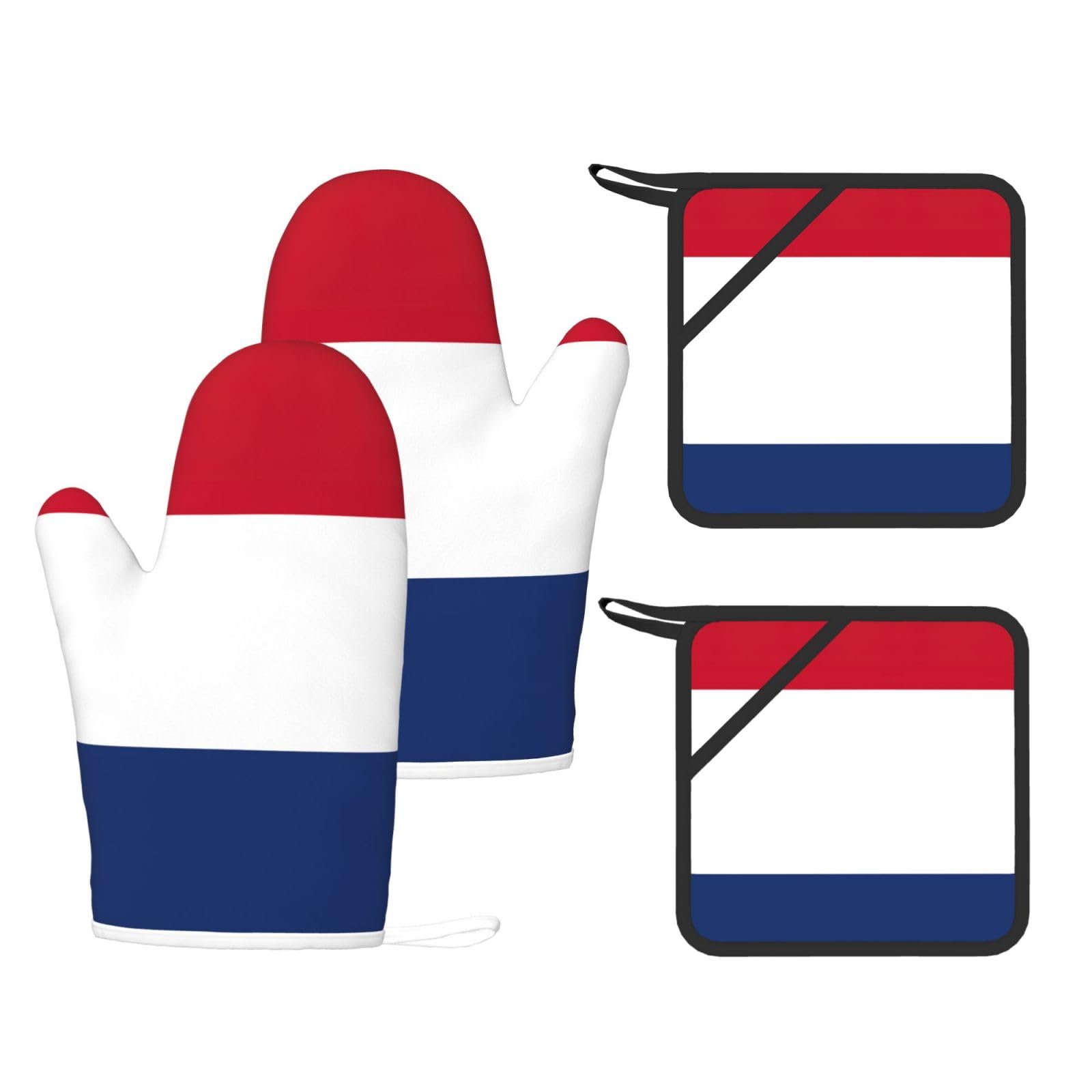 Dutch flag Printed Kitchen Oven Gloves and Potholder 4 Pcs, Non-Slip Heat Resistant Mitts for Baking Chef