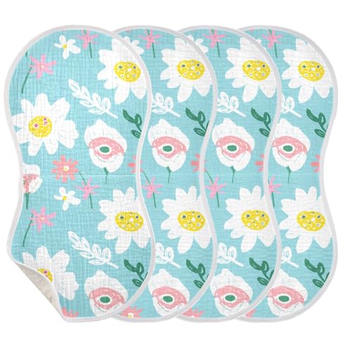 Style Flowers Muslin Burp Cloths 22x11 Inch - 4-Layer Organic Cotton & TPU Waterproof Lining, Absorbent Baby Bibs for Boys/Girls with Hanging Loop3