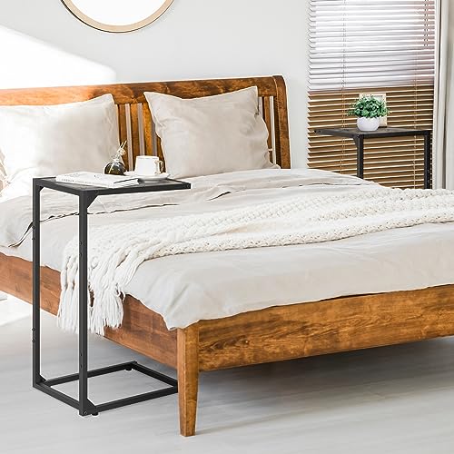 Mesa auxiliar en forma de C para sofá y aperitivos de metal y madera 7