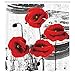 Ambesonne Poppy Flower Shower Curtain, Composition of Blossomings with Grunge Brush Background, Cloth Fabric Bathroom Decor Set with Hooks, 69