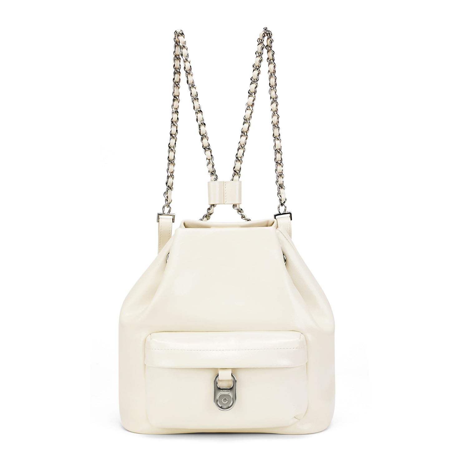 LA FESTIN Genuine Leather Backpack Purse for Women Small Backpack with Chain Strap White Shoulder Handbags for Travel, Gift, Shopping