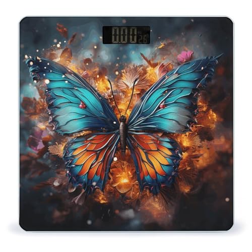 Báscula digital de baño con fondo mariposa colorida miniatura 1