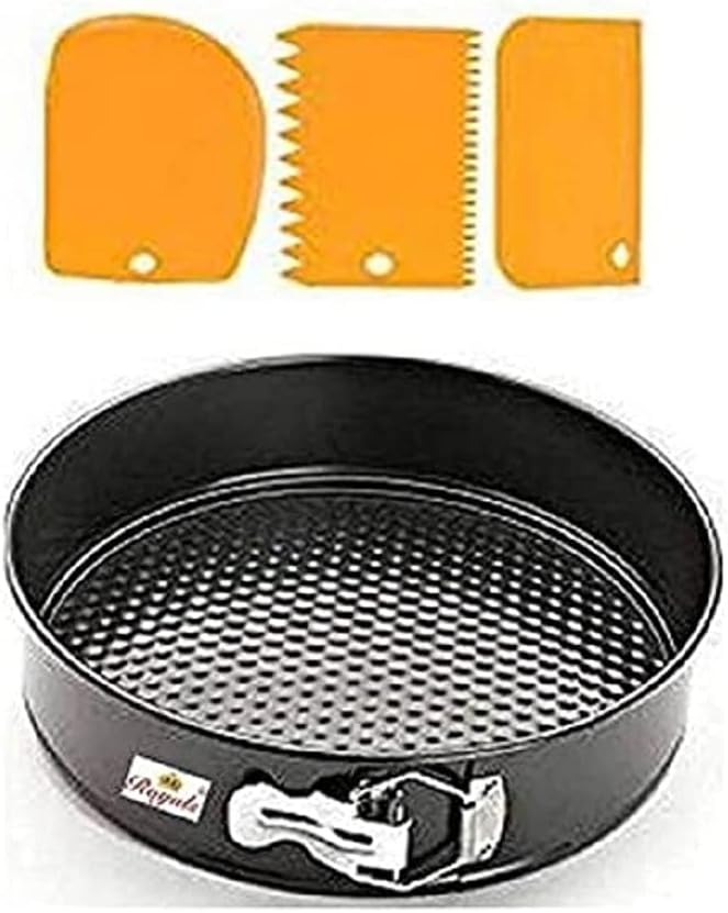 Xacton Cake Baking and Decorating 2 in 1 Combo of Teflon Non-Stick Round Cake Mould with 3 Pcs Scraper for Cake Decoration | Baking Combo | Cake Making Supplies | Kitchen Tool Set