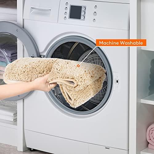 Lifewit Bath Mat Khaki, Microfiber Soft Shag Super Water Absorbent Non-Slip Rubber Bathroom Rug Thick, Machine Washable, 80 x 50 cm