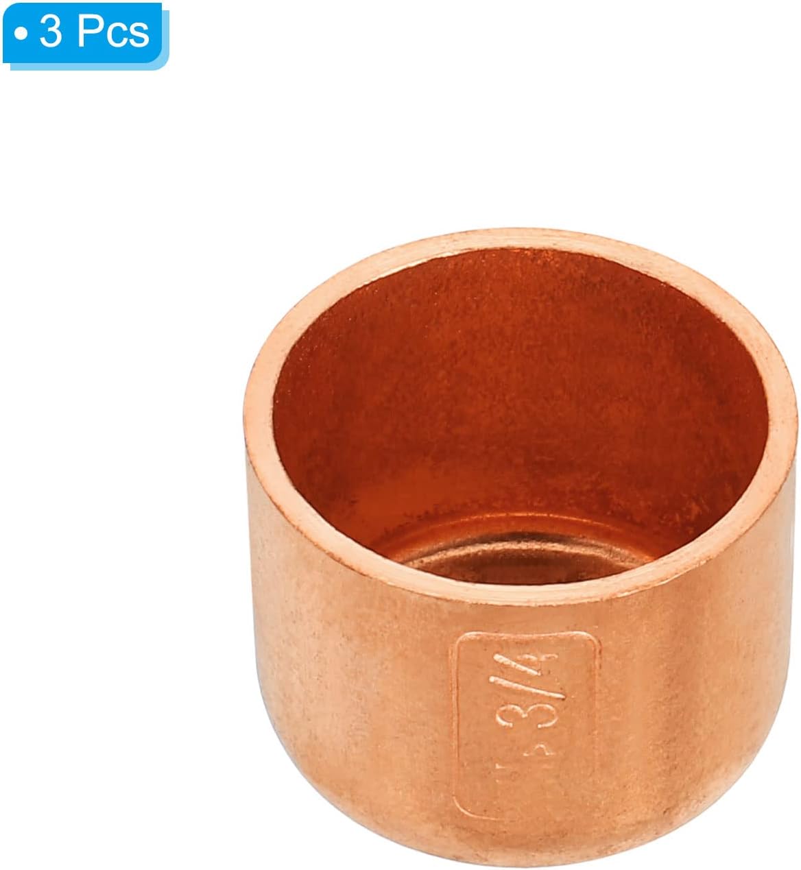 PATIKIL 3/4 Inch ID Copper Pipe End Cap, 3 Pack Copper Fitting Cap Sweat Plug Solder Connection for Plumbing HVAC Air Conditioner