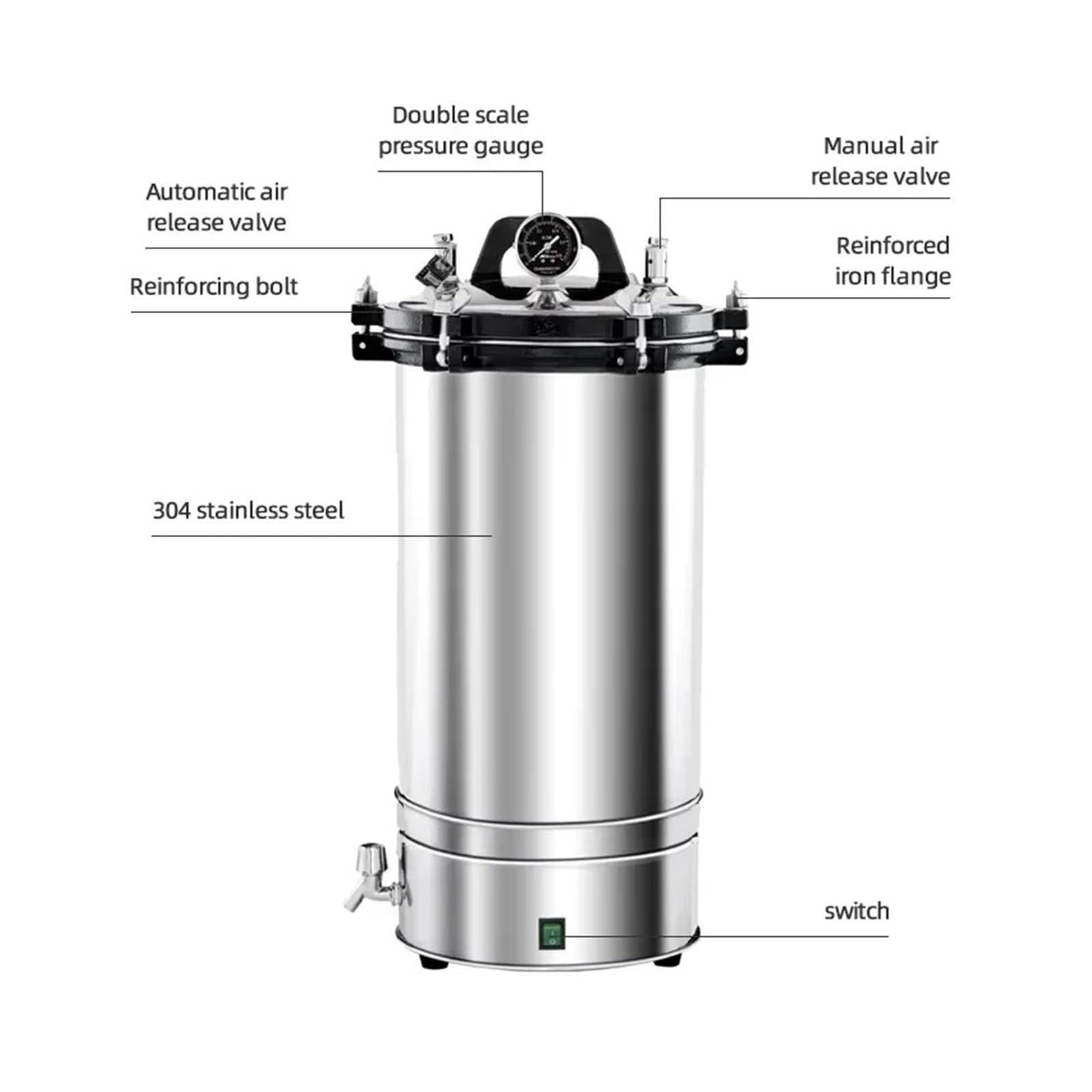 Autoclave Portatile Da 18 Litri, Sterilizzatore A Vapore A Pressione Verticale, Attrezzatura Laboratorio Efficiente E Veloce